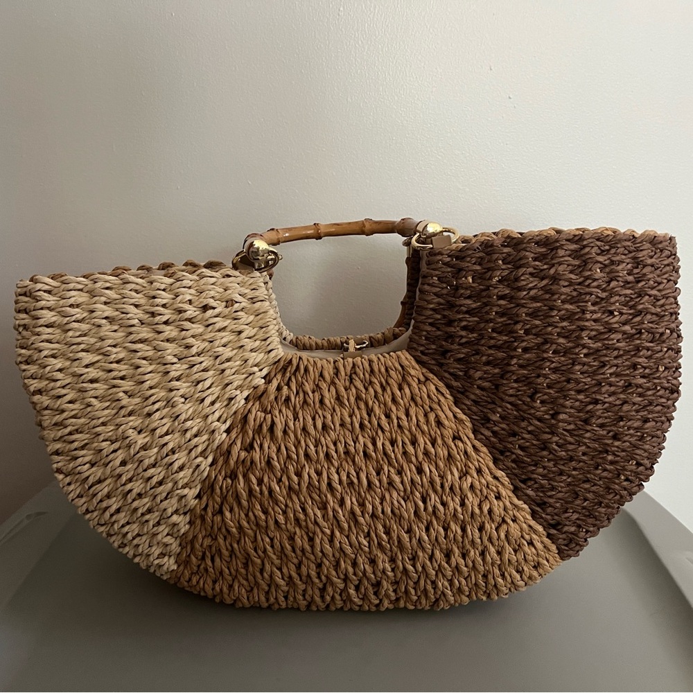 Woven Tan and Brown Handbag